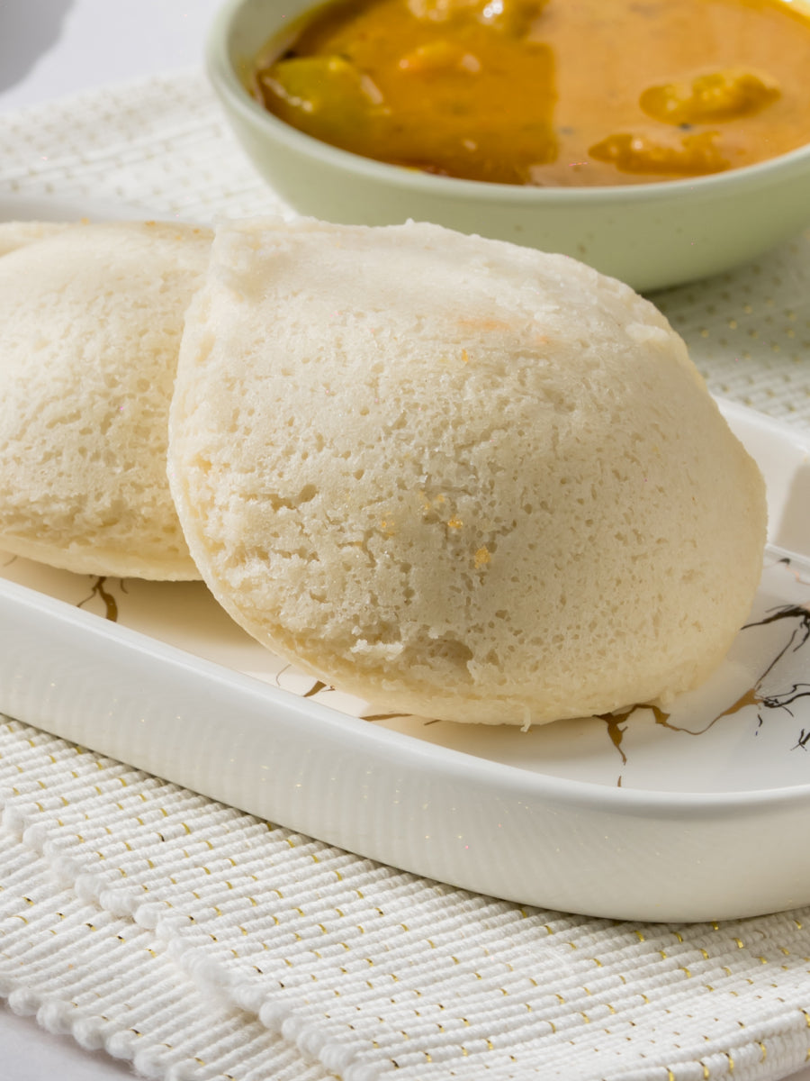 Steamed Idlis with Vegetable Sambar