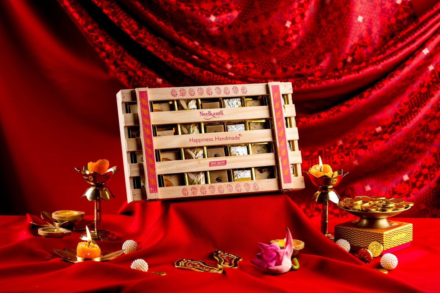 Assorted Dry Fruit Sweets 28pcs in Wooden Box - www.neelkanthsweets.com