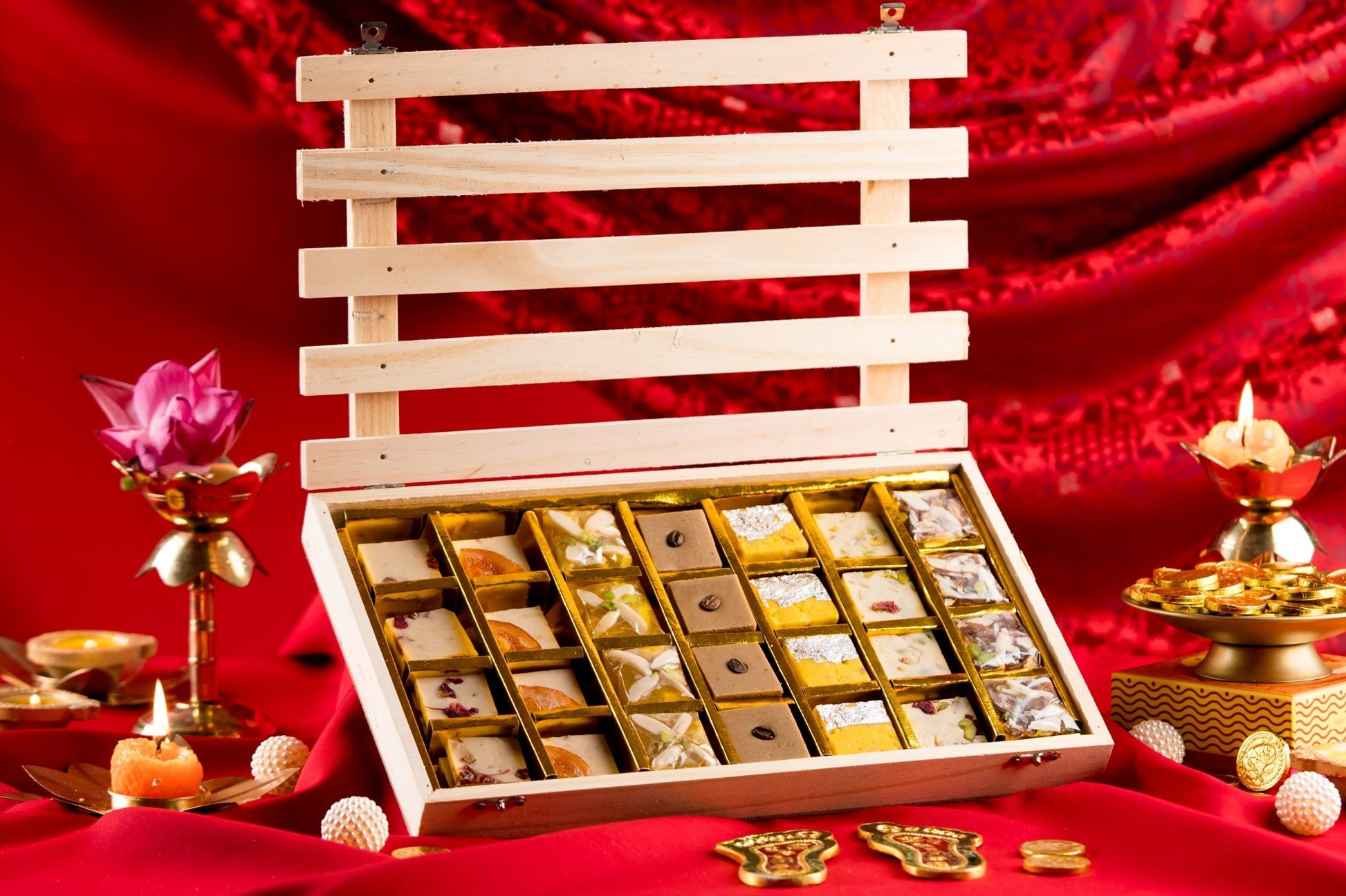 Assorted Dry Fruit Sweets 28pcs in Wooden Box - www.neelkanthsweets.com