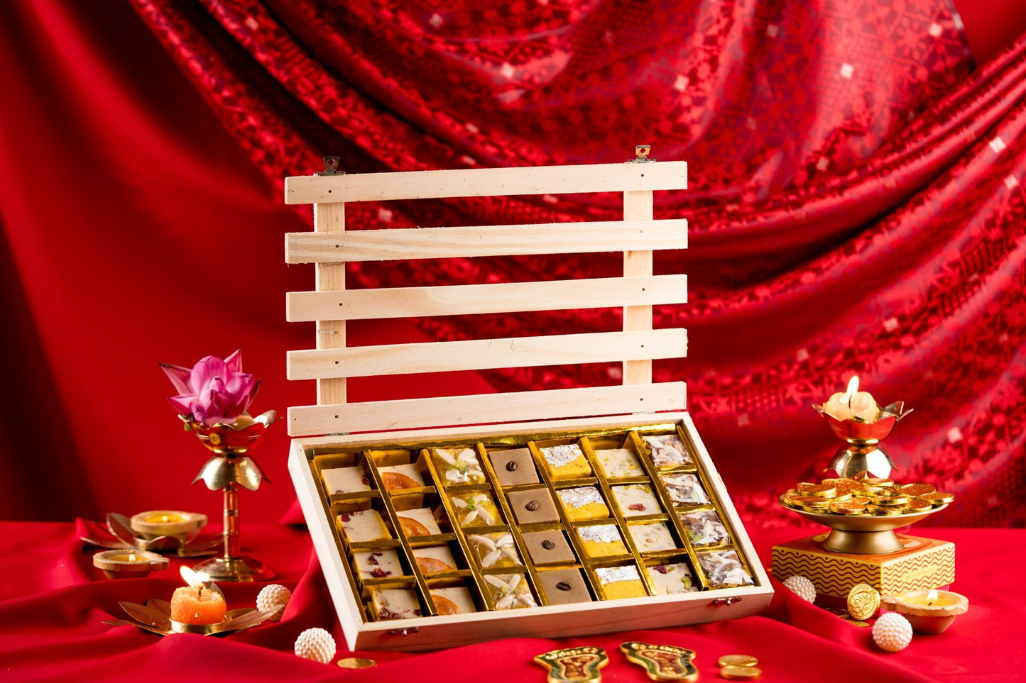 Assorted Dry Fruit Sweets 28pcs in Wooden Box - www.neelkanthsweets.com