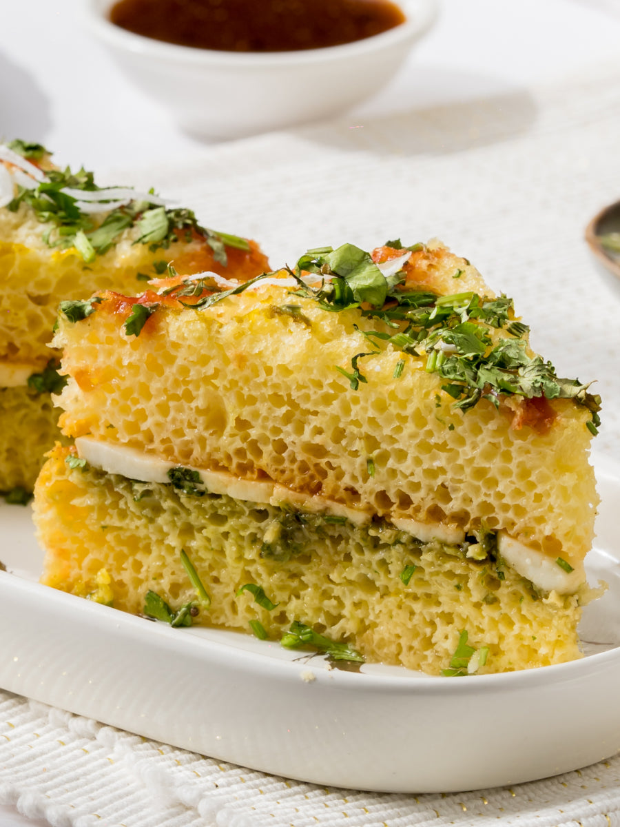 Sandwich Dhokla (Layered Paneer & Mint Chutney)