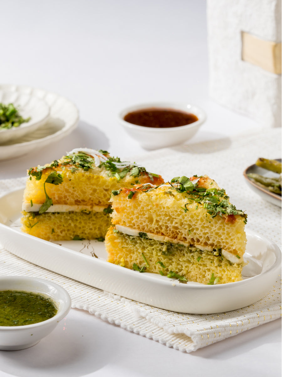 Sandwich Dhokla (Layered Paneer & Mint Chutney)
